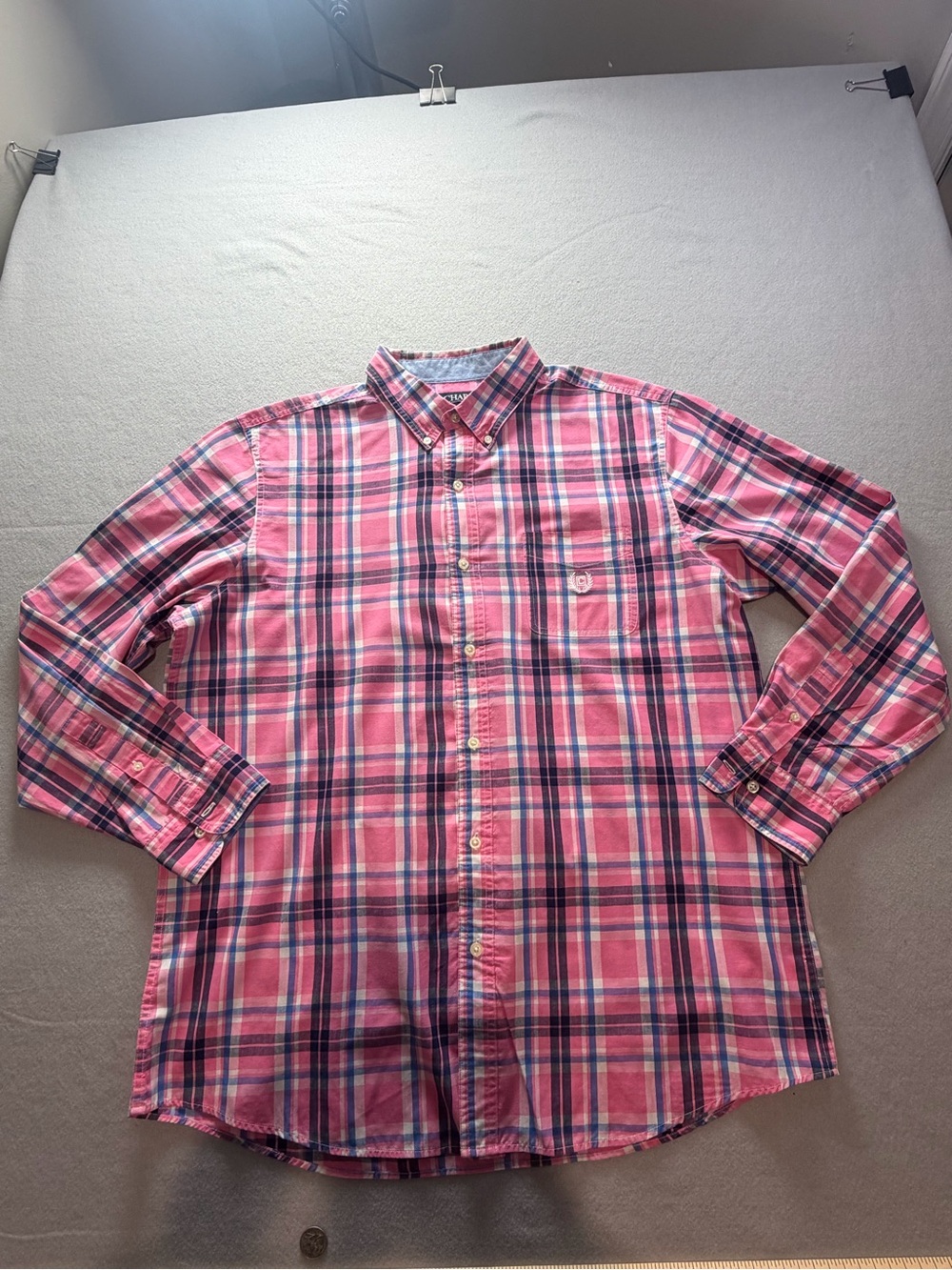 Chaps Men’s XL Pink Blue Plaid Long Sleeve Button Down Shirt